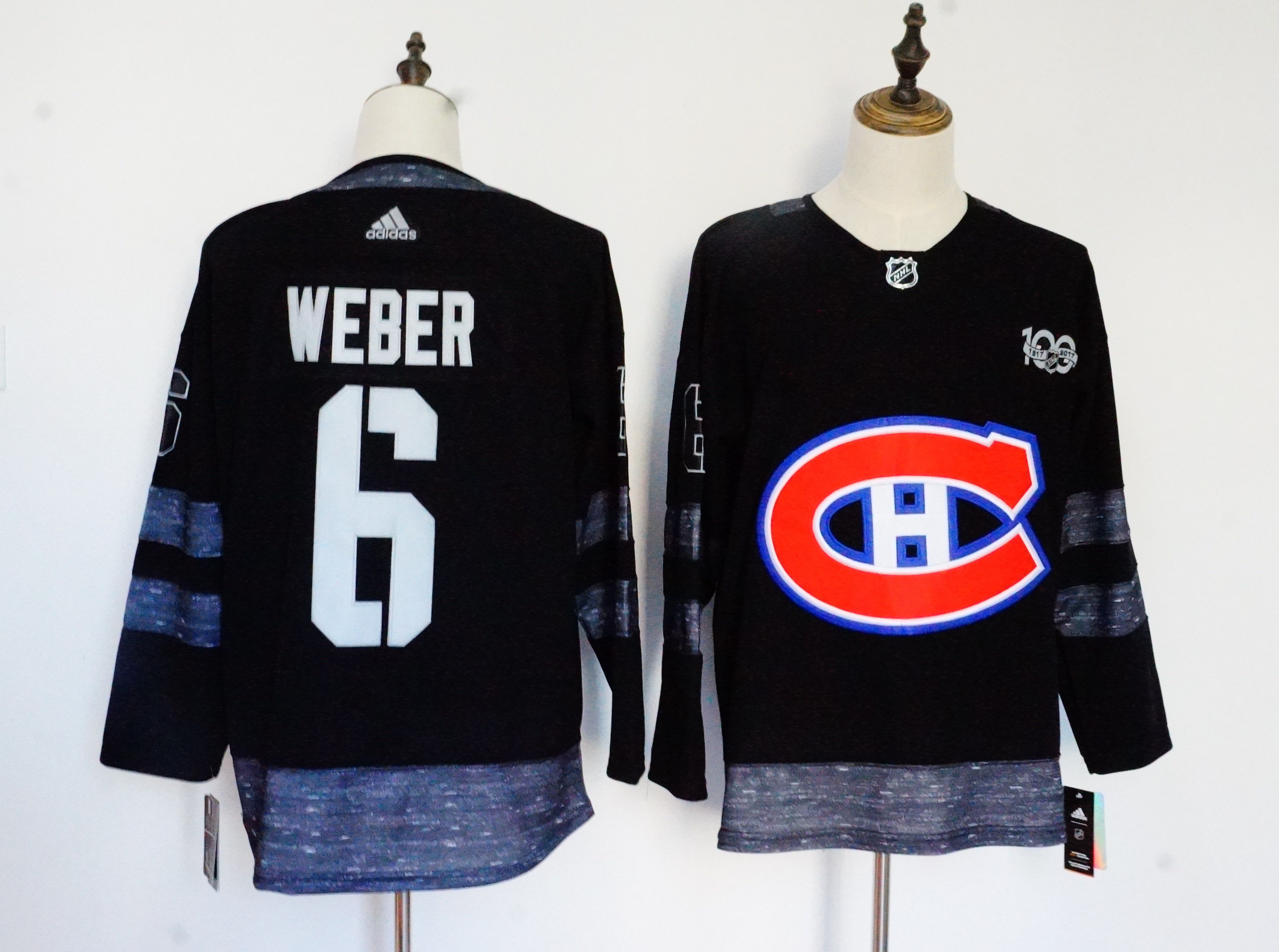 Men Montreal Canadiens #6 Weber Black 100th Anniversary Stitched Adidas NHL Jerseys